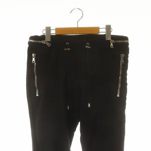 BALMAIN サイドラインスウェットジョガーパンツ ジップロゴ刻印 裏起毛 S 黒 ブラック