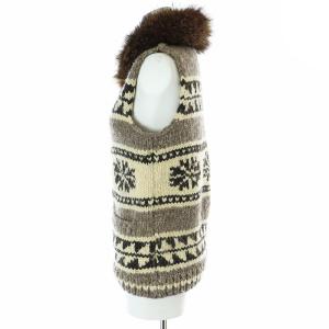 Canadian Sweater カウチン ウール ラクーンファー ハンドニットベスト ジップアップ 34 XS アイボリー グレー