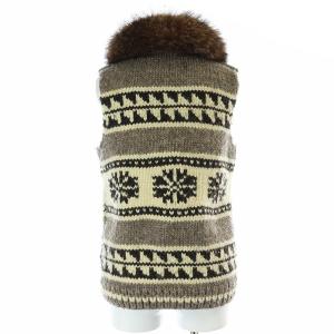 Canadian Sweater カウチン ウール ラクーンファー ハンドニットベスト ジップアップ 34 XS アイボリー グレー