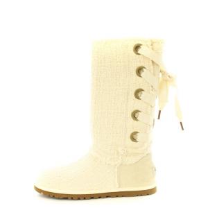 UGG australia HEIRLOOM LACE UP ロングブーツ ツイード リボン 22cm ベージュ 1000693 /MM