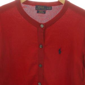 POLO RALPH LAUREN ウォッシャブルコットンクルーネックカーディガン 長袖 ロゴ M 赤 レッド