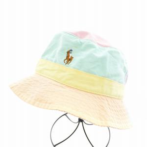 パステルボーダーバケットハット 帽子 ロゴ刺繍 マルチカラー ピンク オレンジ 黄 イエロー 緑 グリーン