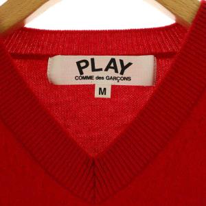 PLAY Comme des Garçons AD2015 ウール ハート Vネックニット セーター 長袖 ワッペン M 赤 レッド