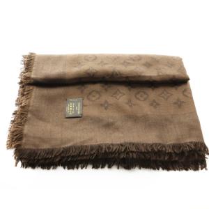 LOUIS VUITTON 大判ストール モノグラム シルク ウール混 ブラウン 402336