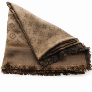LOUIS VUITTON 大判ストール モノグラム シルク ウール混 ブラウン 402336