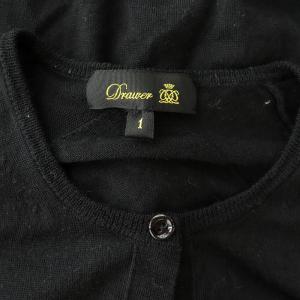 Drawer レースカーディガン ニット 長袖 クルーネック 切替 1 黒 ブラック