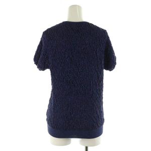 Drawer 16Gフクレジャカードショートスリーブニット カットソー 半袖 クルーネック ラメ ストレッチ 1 紺 ネイビー