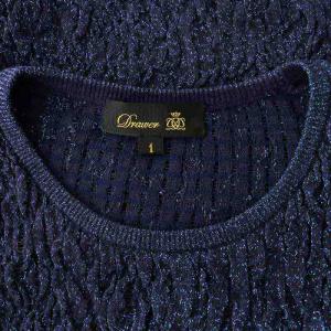 Drawer 16Gフクレジャカードショートスリーブニット カットソー 半袖 クルーネック ラメ ストレッチ 1 紺 ネイビー