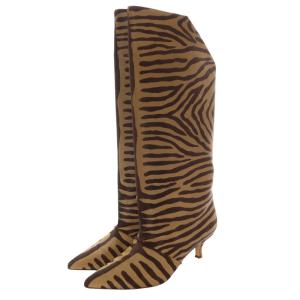Nebuloni ゼブラ柄 ハラコ ロングブーツ 38 ブラウン