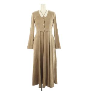 23SS 2点セット コールテンコンパクトカーデ×キャミワンピース ロング マキシ カーディガン 2 ベージュ