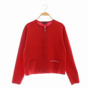 ジップアップ カーディガン 長袖 クルーネック ニット 星 スターチャーム ロゴ刺繍 TU M 赤 レッド