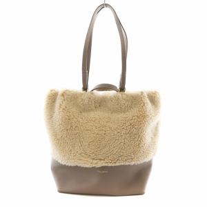 ハンドバッグ 2ハンドル ボア レザー 切り替え ベージュ /AS OS