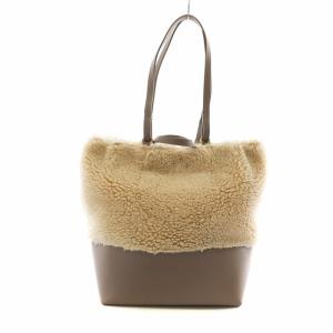 VIOLA d'ORO ハンドバッグ 2ハンドル ボア レザー 切り替え ベージュ /AS OS