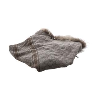 GUCCI GG ストール ウール シルク混  フォックスファー グレー 茶 ブラウン