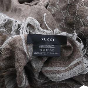 GUCCI GG ストール ウール シルク混  フォックスファー グレー 茶 ブラウン