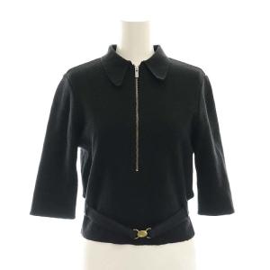 襟付きハーフジップトップス カットソー 五分袖 38 黒 ブラック /HK OS SH