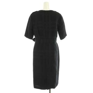 BURBERRY LONDON ワンピース 半袖 チェック ミモレロング ひざ丈 ウエストベルト 40 L 黒 ブラック