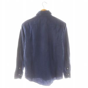 BLACK LABEL CRESTBRIDGE スプレッドカラードレス ワイドカラー シャツ 長袖 フロントボタン コットン リネン混 L 青 ブルー