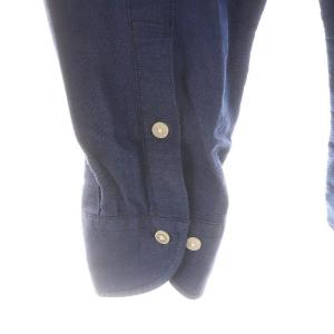 BLACK LABEL CRESTBRIDGE スプレッドカラードレス ワイドカラー シャツ 長袖 フロントボタン コットン リネン混 L 青 ブルー