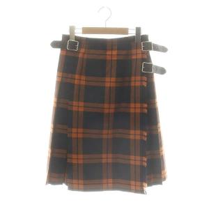チェック ラップスカート ひざ丈 プリーツ GB10 オレンジ 黒 紺 /DF OS