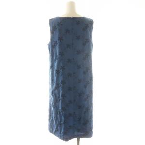 Jocomomola de Sybilla FLOR emb 刺繍Aラインワンピース ロング丈 マキシ丈 ノースリーブ Aライン 42 XL 青 ブルー