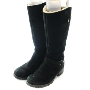 UGG australia ロングブーツ エンジニア ムートン スウェードレザー ロゴプレート US7.5 24.5cm 黒 ブラック 3051