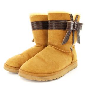 JOSETTE ジョゼット レザーリボン ムートンブーツ スエード ボア 25cm 茶 1003174