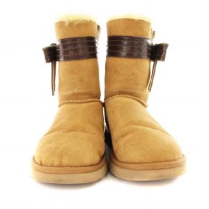 UGG australia JOSETTE ジョゼット レザーリボン ムートンブーツ スエード ボア 25cm 茶 1003174