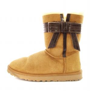 UGG australia JOSETTE ジョゼット レザーリボン ムートンブーツ スエード ボア 25cm 茶 1003174