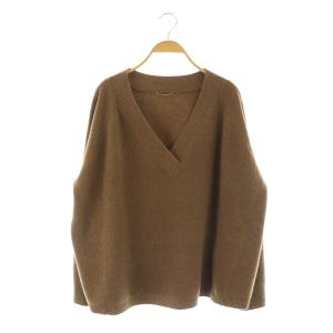 ミドルゲージVプルオーバー ニット セーター 長袖 ワイド 茶 ブラウン /MY OS