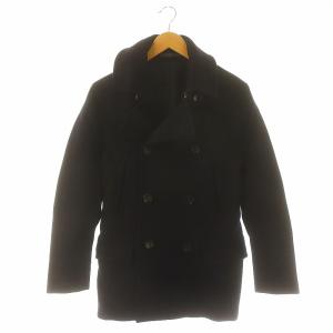 メルトンPコート アウター ミドル丈 ダブル 総裏地 ウール 46 黒 ブラック /DO OS AD