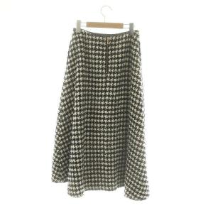 23区 vingt-trois 23AW 千鳥柄 フレアスカート ロング丈 ウール混 38 M 黒 ブラック 白 ホワイト