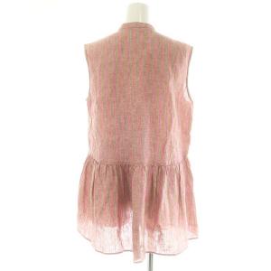 23区 vingt-trois 24SS リネン ノースリーブブラウス ペプラム 麻 ストライプ 38 M ピンク ブラウン