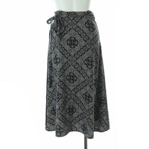 23区 R ペイズリー柄 ラップスカート フレア ミモレ ロング 38 M 黒 ブラック