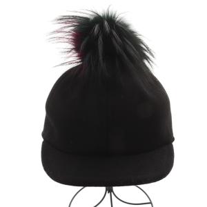FENDI 帽子 キャップ フォックスファーポンポン付き ウール カシミヤ混 M 黒 ブラック /YO14 SH OH
