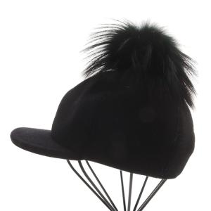 FENDI 帽子 キャップ フォックスファーポンポン付き ウール カシミヤ混 M 黒 ブラック /YO14 SH OH