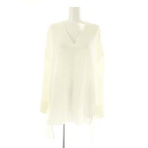 ダブルクロスVネックスリットPO ブラウス チュニック 長袖 36 白 ホワイト