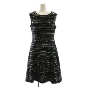 ×TISSUE ツイードノースリーブワンピース 膝丈 34 黒 白 ブラック ホワイト /HK OS