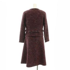 René ×TISSUE ツイードノーカラージャケット×ワンピース セットアップ 34 レッド ブラック