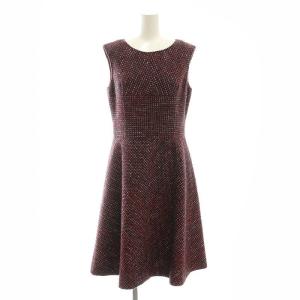 René ×TISSUE ツイードノーカラージャケット×ワンピース セットアップ 34 レッド ブラック