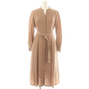 ソフトアムンゼンタックフレアワンピース ロング 長袖 スキッパー ウール 34 ブラウンベージュ