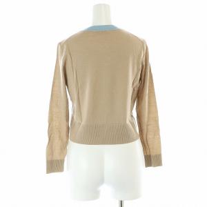 ANAYI 配色カーディガン ニット 長袖 クルーネック バイカラー ウール 36 S ベージュ 水色