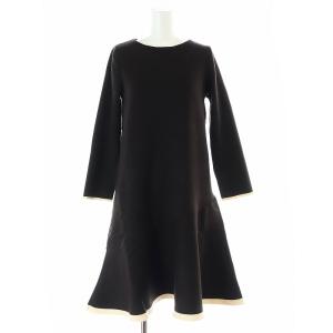 23AW ブローチ付ペプラムニットミニワンピース 長袖 クルーネック 1 S 茶 ブラウン /AT OS