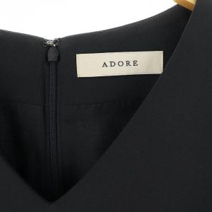 ADORE ドライクロスAラインワンピース ロング 八分袖 Vネック バルーンスリーブ 36 紺 ネイビー