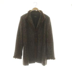 アルパカ ウール混 ミンクファー コート アウター 11 L 茶 ブラウン