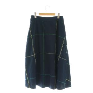 Pal'las Palace コットン フレアスカート ロング ミモレ丈 格子柄 3 紺 黄色 緑