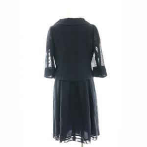 M'S GRACY セットアップ 2点セット リネン混 ジャケット 七分袖 パフスリーブワンピース ロング ミモレ丈 半袖 ベルト付き 40 紺