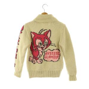 HYSTERIC GLAMOUR キャット 猫 カウチンニット カーディガン 長袖 ジップアップ F アイボリー ピンク グレー