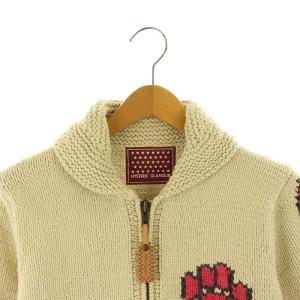 HYSTERIC GLAMOUR キャット 猫 カウチンニット カーディガン 長袖 ジップアップ F アイボリー ピンク グレー