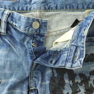 HYSTERIC GLAMOUR doors デニム ショートパンツ  ボタンフライ 総柄 プリント ウォッシュ加工 S 青 ブルー